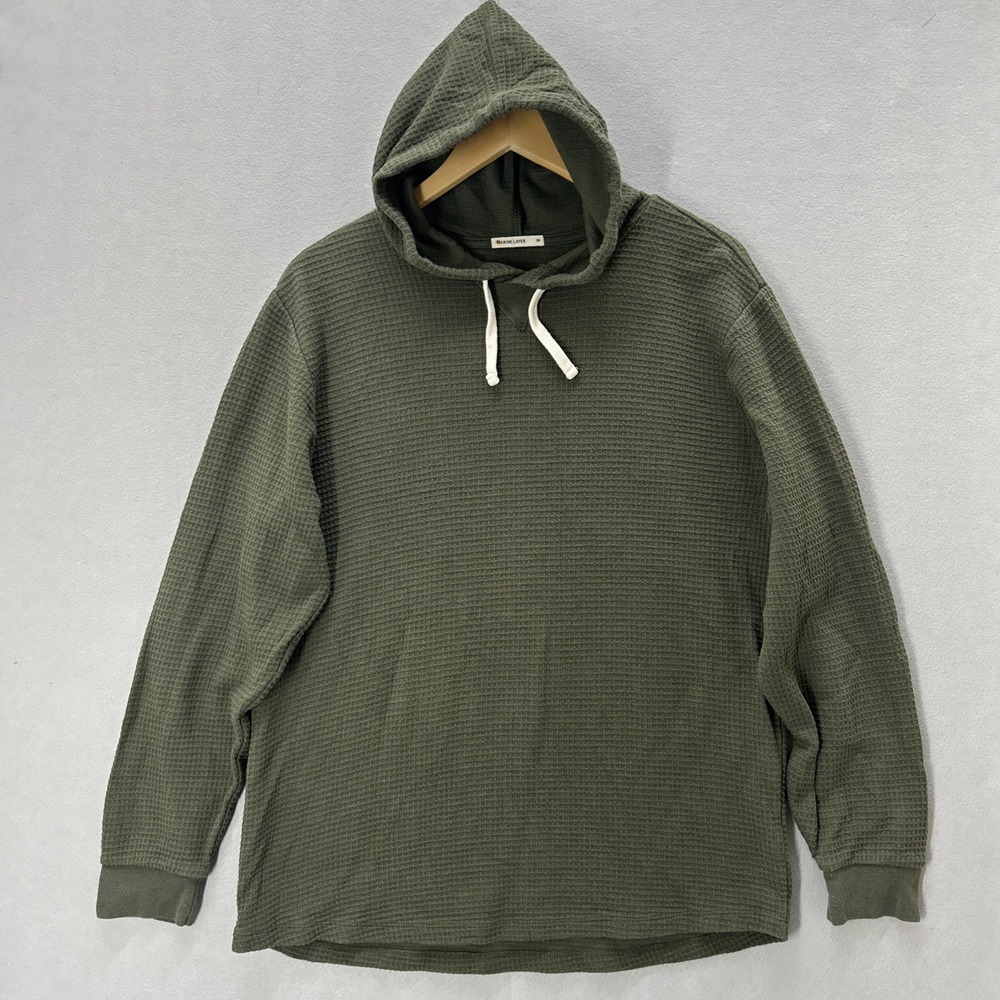 Marine Layer Mens Medium Green Waffle Knit Pullover Hoodie Cotton Modal Thermal